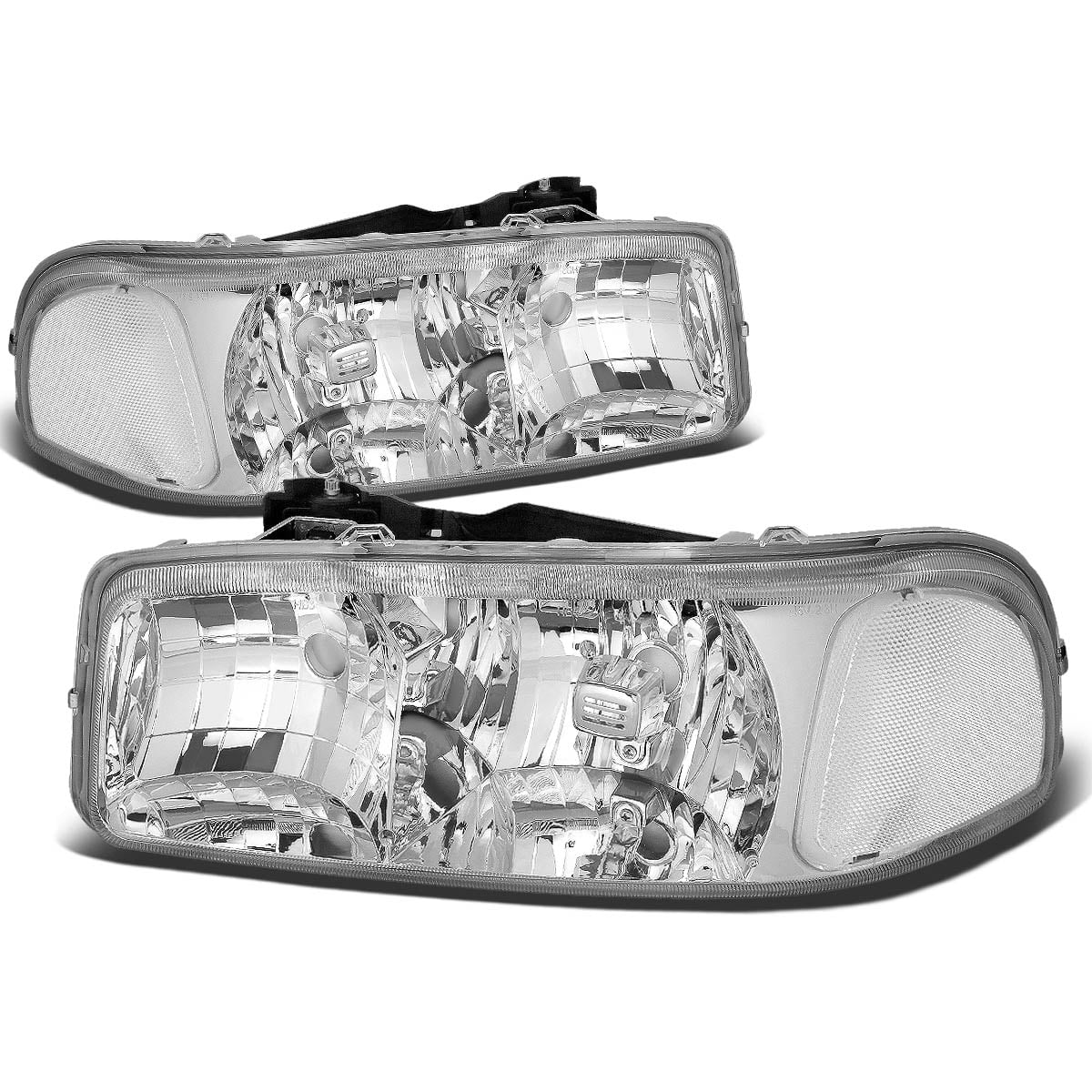 DNA Motoring HL-OH-SIE99-CH-CL1 For 1999 to 2007 GMC Sierra Yukon GMT800 OE Headlight Chrome Housing Clear Corner Headlamps 00 01 02 03 04 05 06