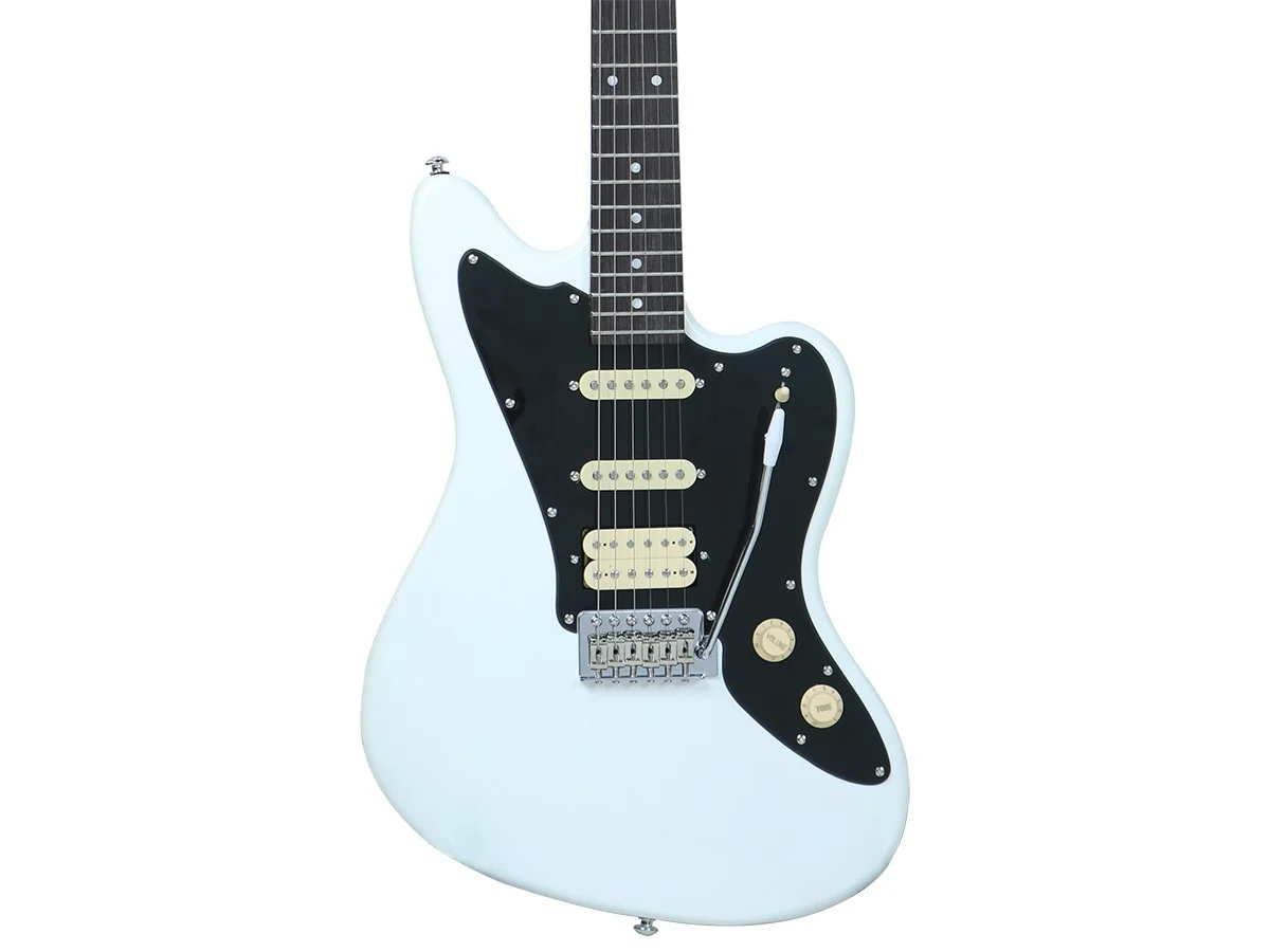 Monoprice Offset OS20 Classic Electric Guitar - White, With Gig Bag, Two Single Coils and a Humbucker - Indio Guitars