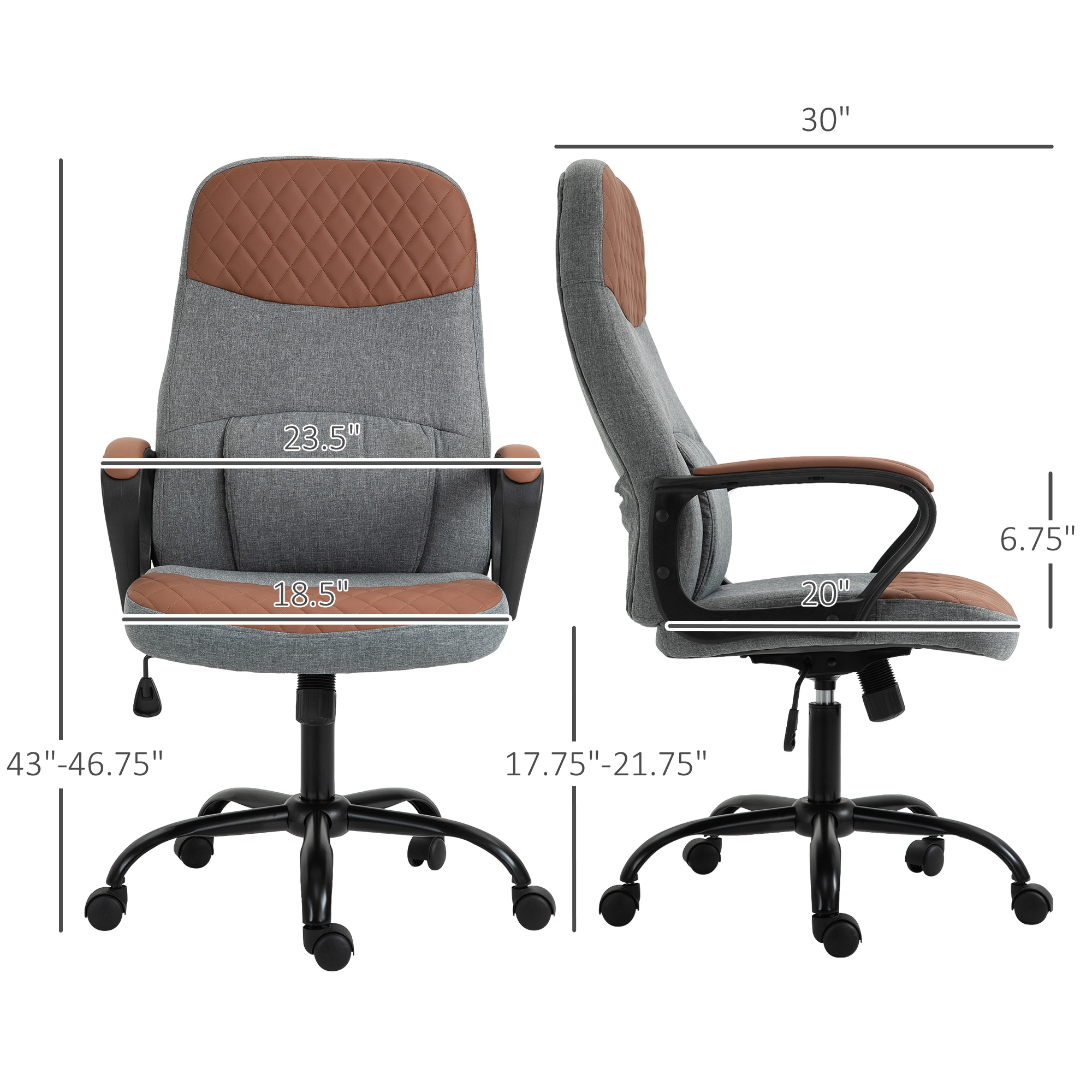 Vinsetto High Back Office Chair with 2-Point Lumbar Massage, USB Power, Faux Leather, and Linen Fabric, Brown and Grey