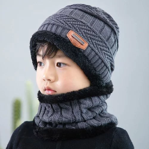Yaoping Winter Hat for Kids, Knit Beanie Cap and Scarf with Fleece Lining