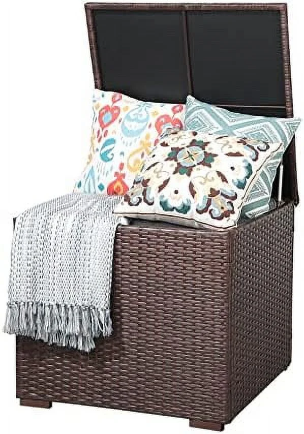 JYHOME 88 Gallon Wicker Deck Box  Indoor/Outdoor  Box for Patio Cushions  Gardening Tools and Toys - Resin Rattan Patio Cushion  Bin  Grey