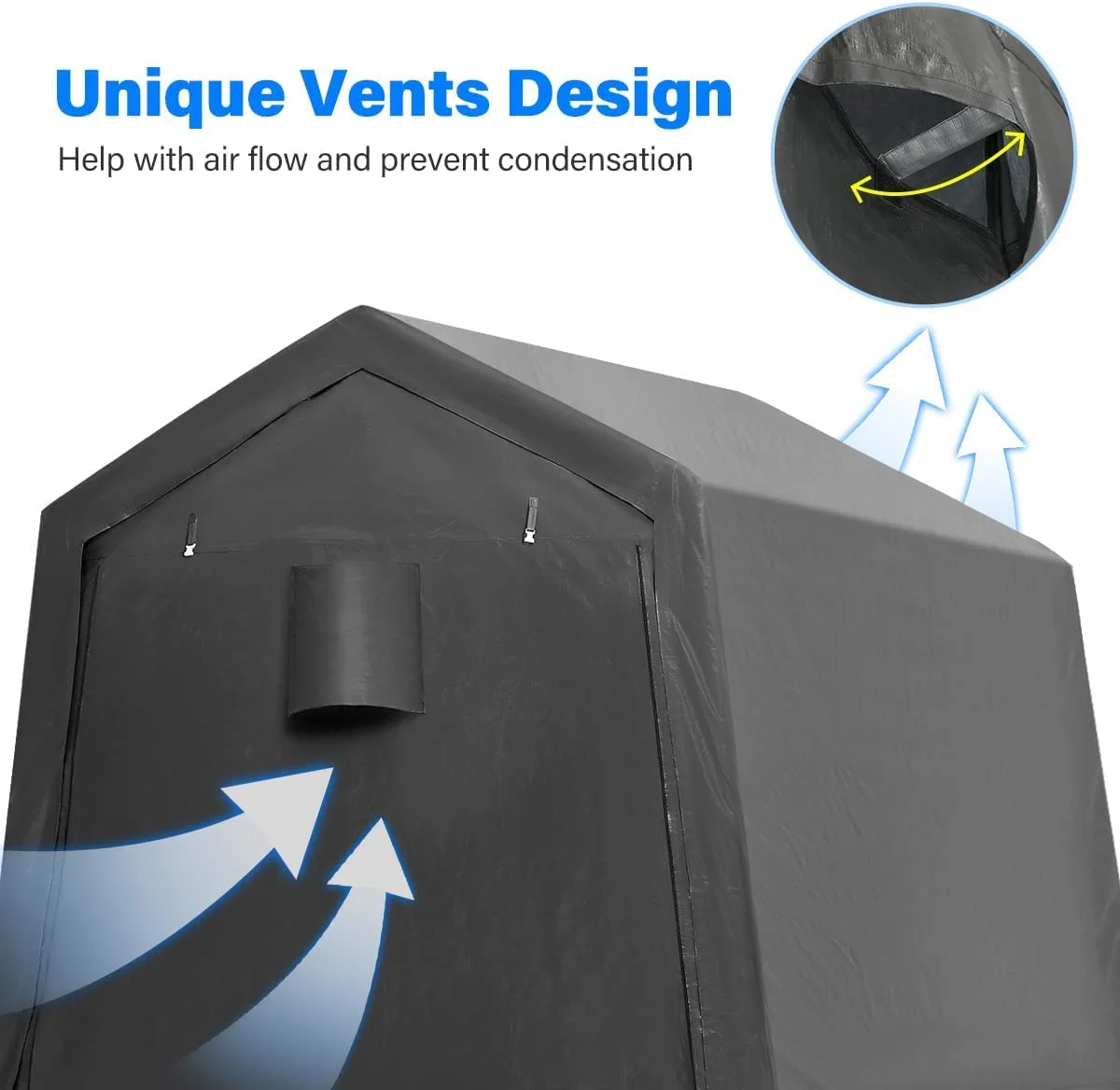 AUCHI  6X6 ft Storage Tent Outdoor Portable Shelter Shed with 2 Rolled up Zipper Doors & Vents Carport for Motorcycle Waterproof and UV Resistant Anti-Snow Portable Garage Kit Tent, Gray