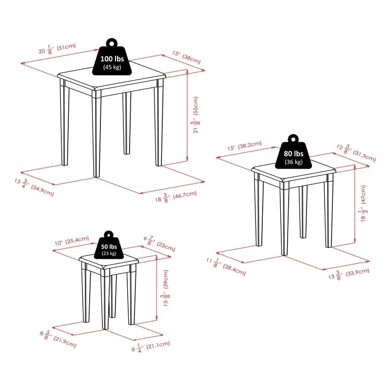 Pemberly Row 3-Piece Transitional Solid Wood Nesting Tables in Antique Walnut