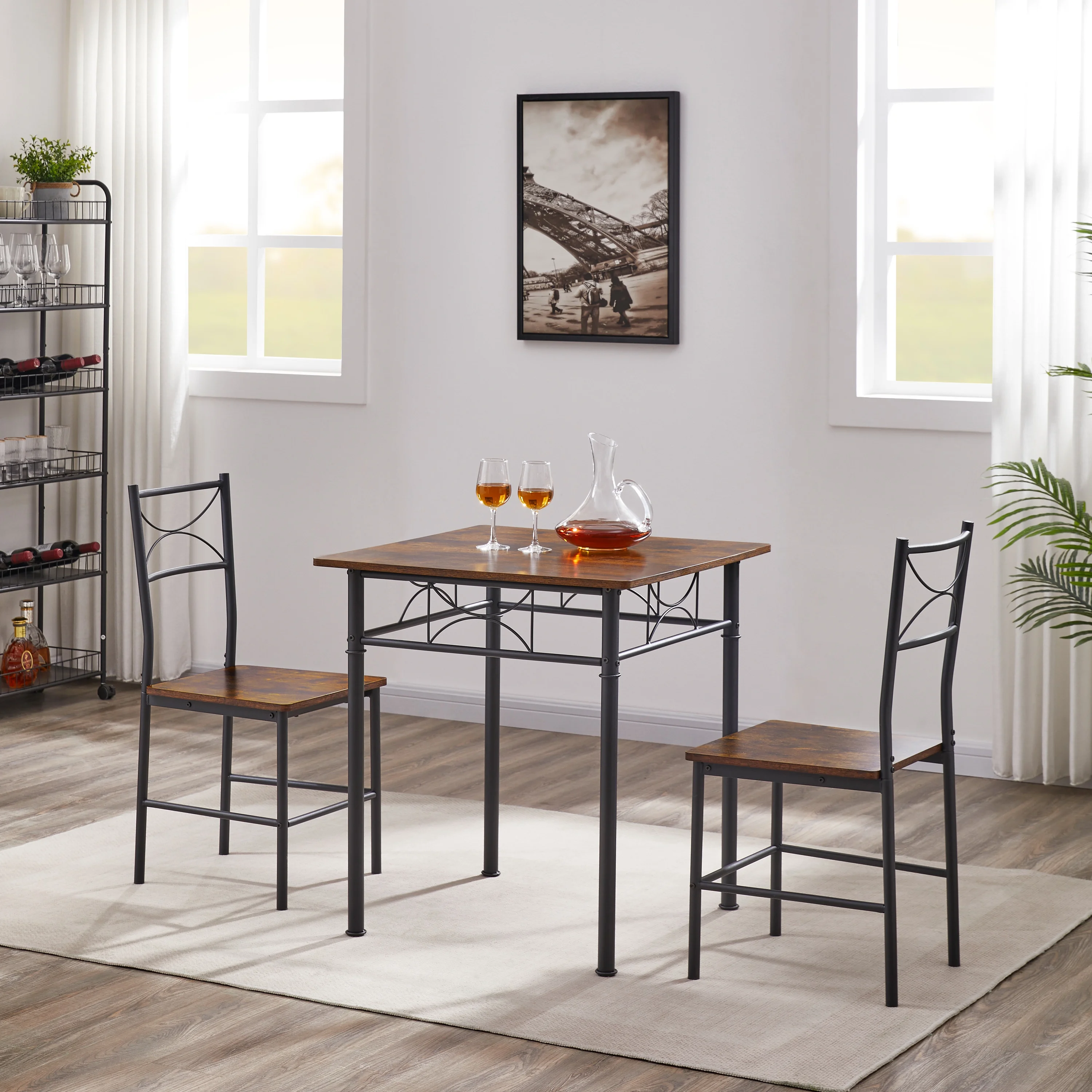 CoSoTower 3-Piece Kitchen Dining Room Table Set Retro Brown Chair
