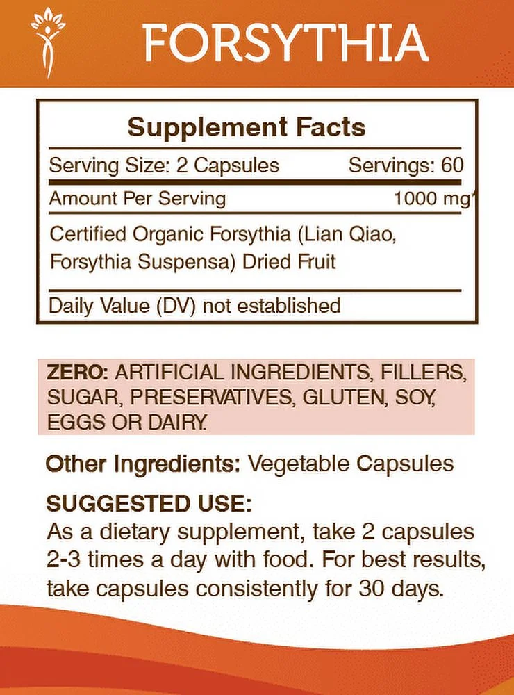 Secrets of the Tribe Forsythia 120 Capsules, 500 mg, Organic Forsythia (Lian Qiao, Forsythia Suspensa) Dried Fruit