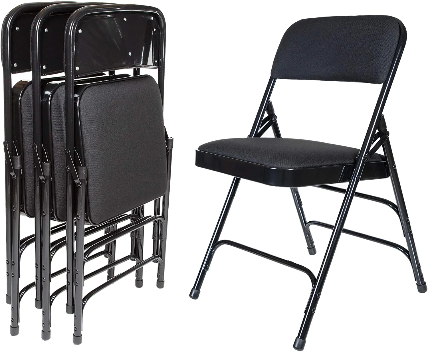 Premium Fabric Upholstered Steel Folding Chairs, 4 Pack, Black