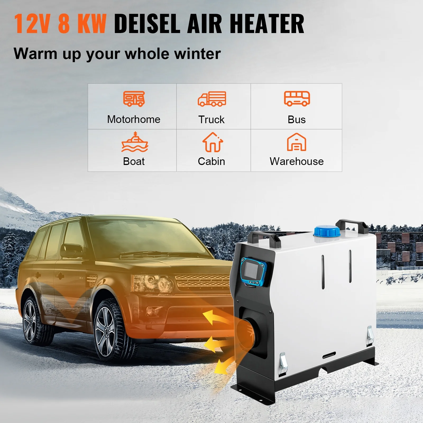 SKYSHALO Diesel Air Heater All-in-One, One Air Outlet, 8KW Diesel Heater 12V, Fast Heating, Diesel Parking Heater with Red LCD Switch, RC Car, RV Truck, Boat, Campervan and Caravan