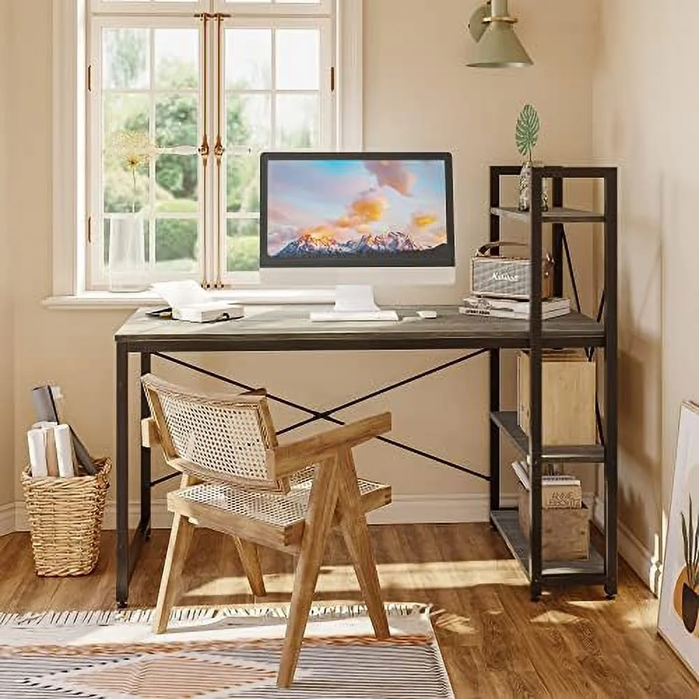 JYHOME Computer Desk with Shelves - 47 Inch Small Space Home Office Desks with Bookshelf for Study Writing and Work - Plenty Leg Room and Easy Assemble  Natural Oak