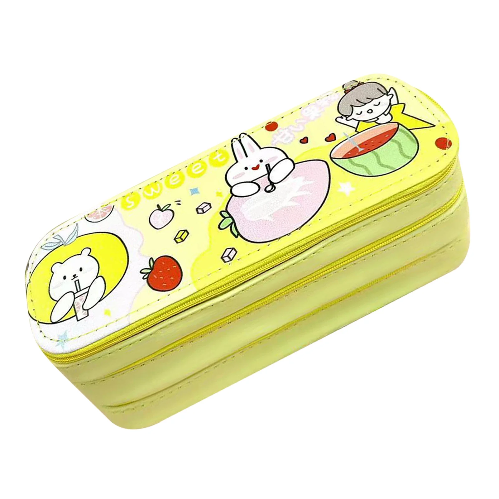 Dekaim Large Pencil Case Multipurpose Cute Stylish 3 Layers Large Capacity Pencil Pouch with Class Schedule for School Office College(Yellow)