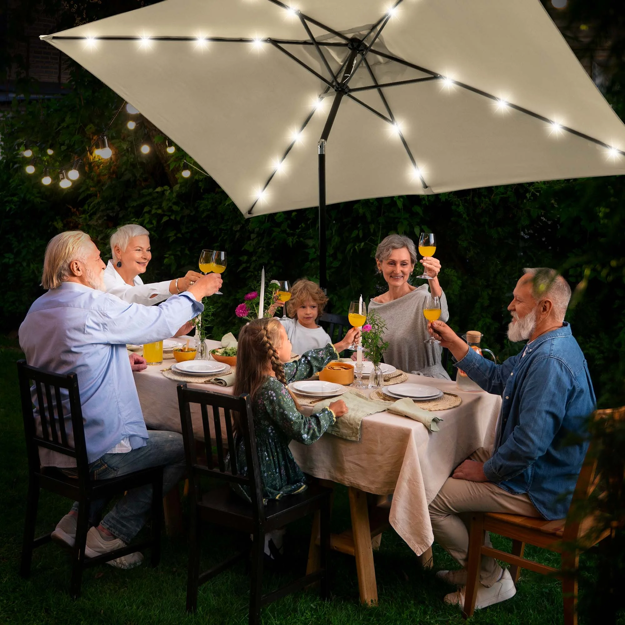 Yescom 10' x 6.5' Rectangle Aluminum Solar Outdoor Crank Tilt Patio Umbrella w/ 20 LEDs Poolside Garden (Pack of 2)