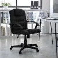 BizChair Mid-Back Black LeatherSoft Ripple and Accent Stitch Upholstered Swivel Task Office Chair with Arms