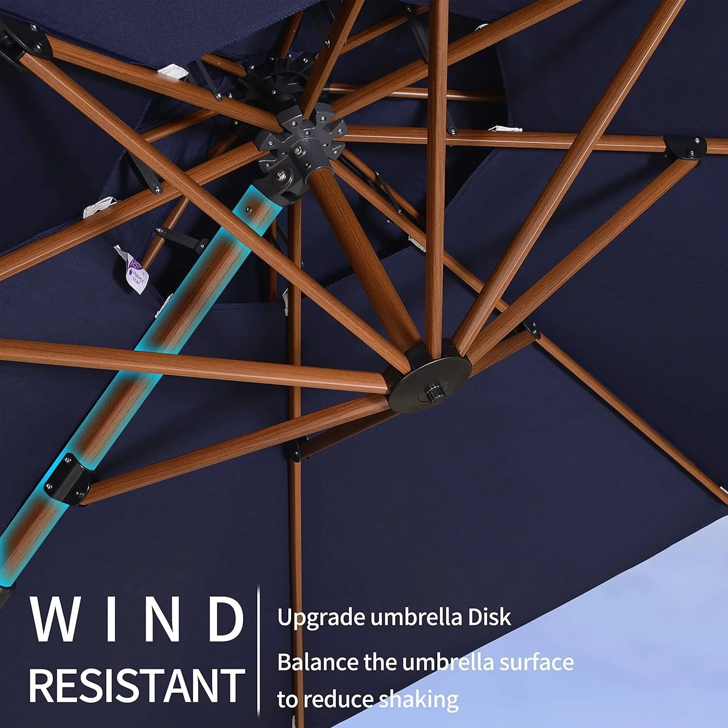 PURPLE LEAF  10 ft Square Wood Pattern Patio Cantilever Umbrella with Base Beige