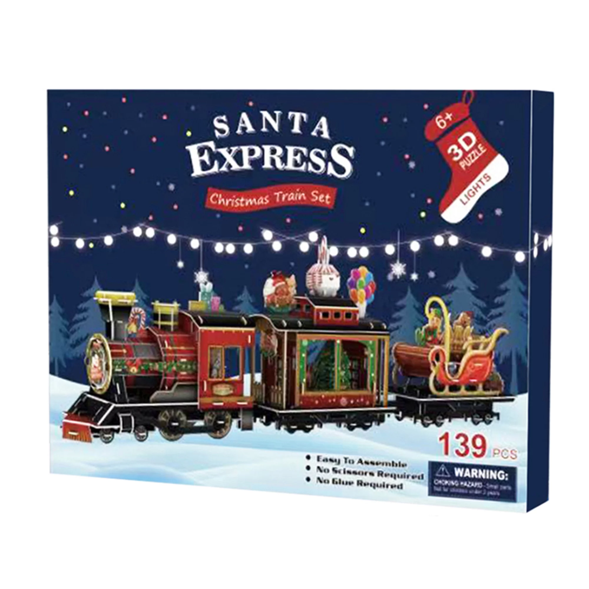 ELF Christmas 3D Puzzles Classic Train Model Puzzles with LED Lights Brain Challenge Toys for Adults Kids