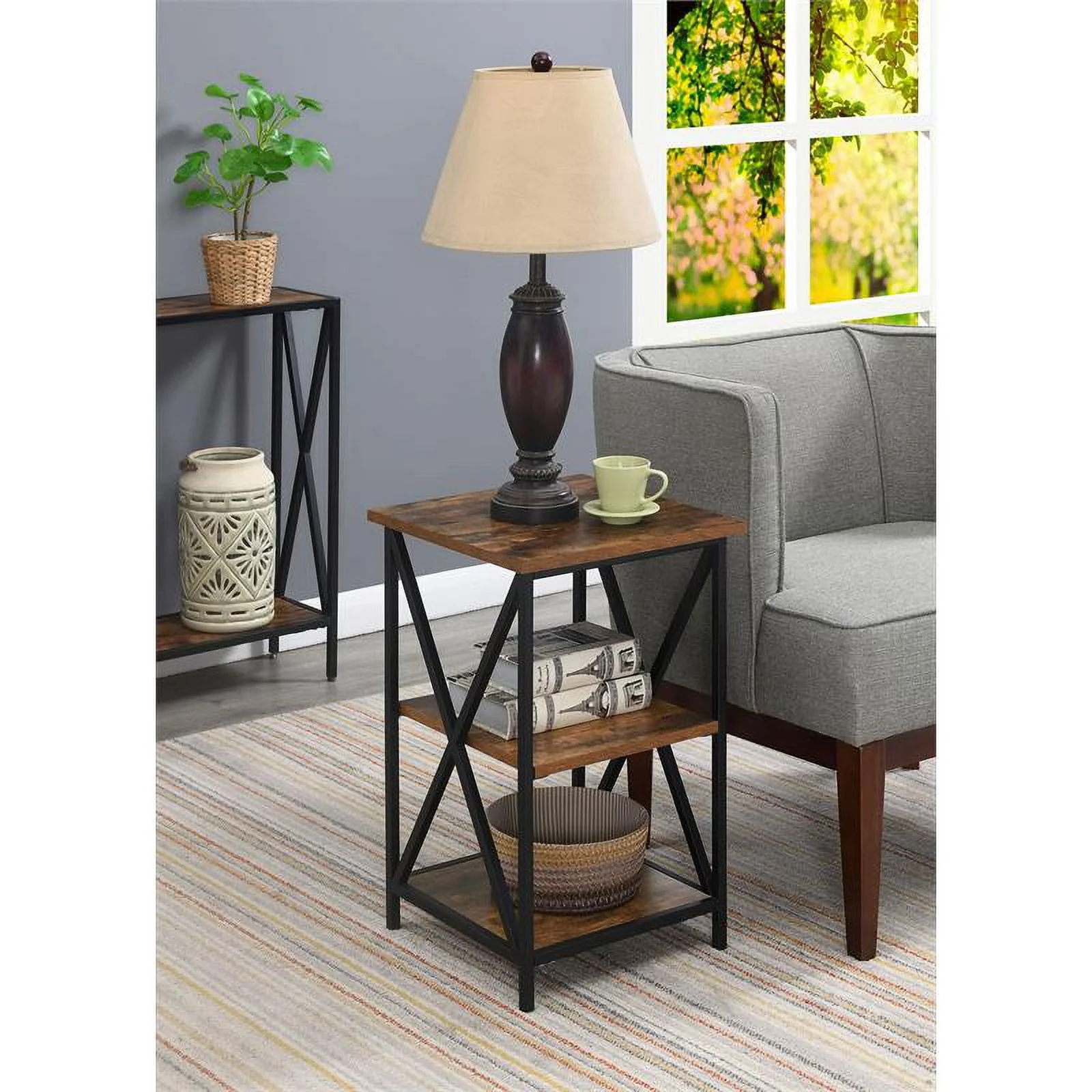 Pemberly Row Modern Three-Tier End Table in Walnut Wood Finish