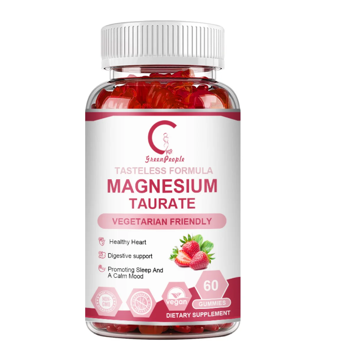 Magnesium Taurate Supplement - Magnesium Taurate Gummies for Overall Health, Muscles Function, Sugar-Free & Vegan & Non-GMO, 60 Strawberry Gummies
