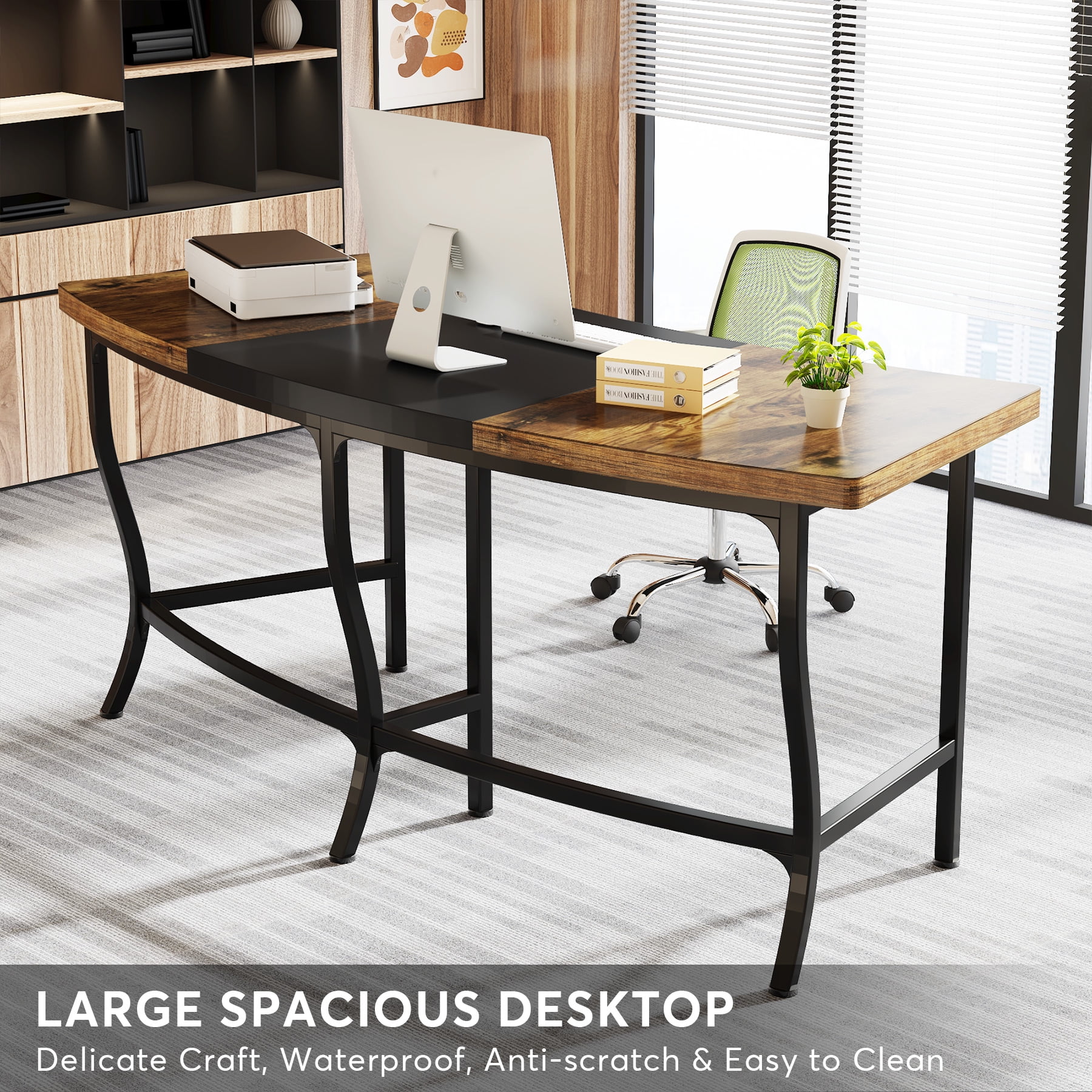 Tribesigns 71 in. Arc-Shaped Desk, Large Curved Computer Desk, Bow-Front Executive Desk Office Desk, Color Combination Table for Home Office