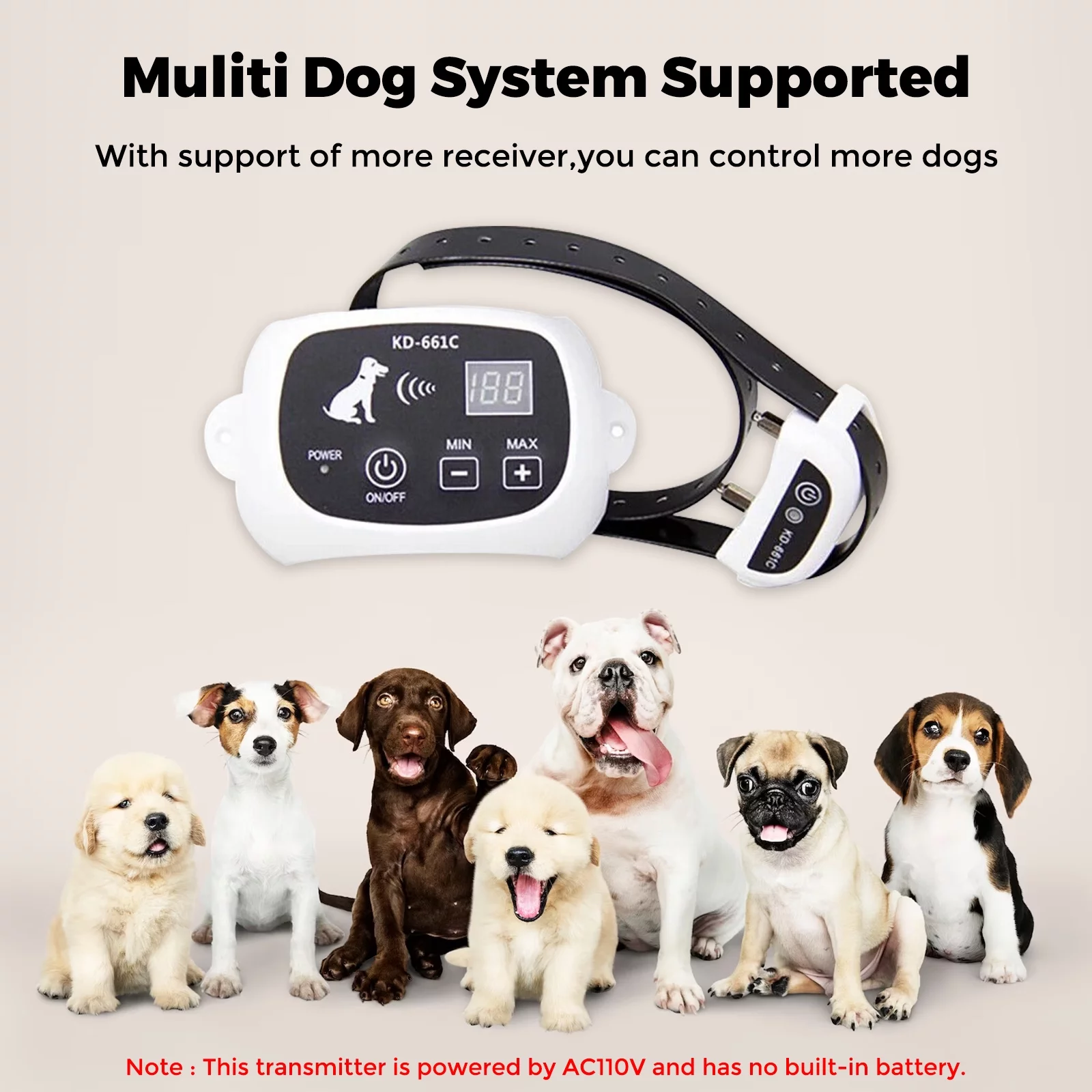 Wireless Dog Training Collar Boundary Containment System, Dog Boundary Containment System Radius Remote Control Transmitter, 3-Dog System, Wired Transmitter and Wireless receiver