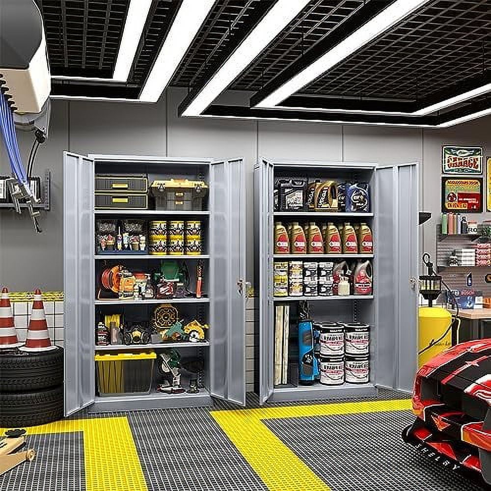 Transitional Steel SnapIt  Cabinet 72" Locking Metal Cabinet with 4 Adjustable Shelves  2 Doors and Lock for File  Office  Garage  Home  School (Black)