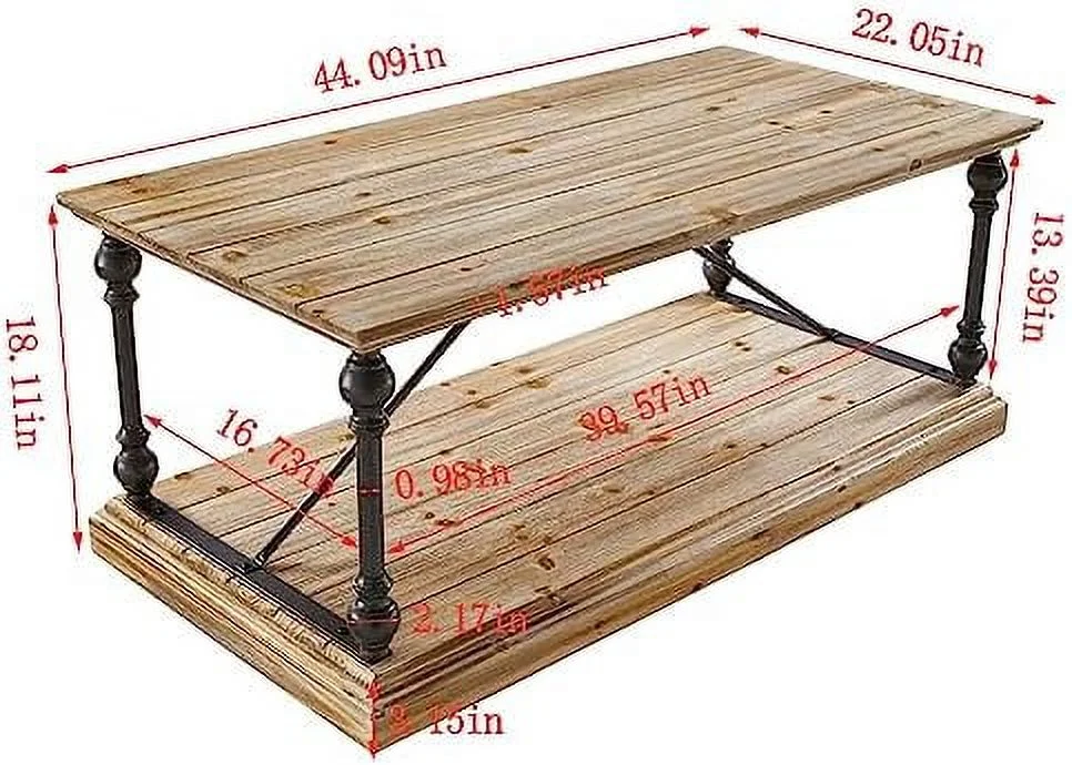 xrboomlife Farmhouse Rustic Coffee Table  2-Tier Modern Rectangle Coffee Table with Metal Legs  Center Cocktail Table for Living Room  44.09\u201DL*22.05\u201DW*19.69\u201DH
