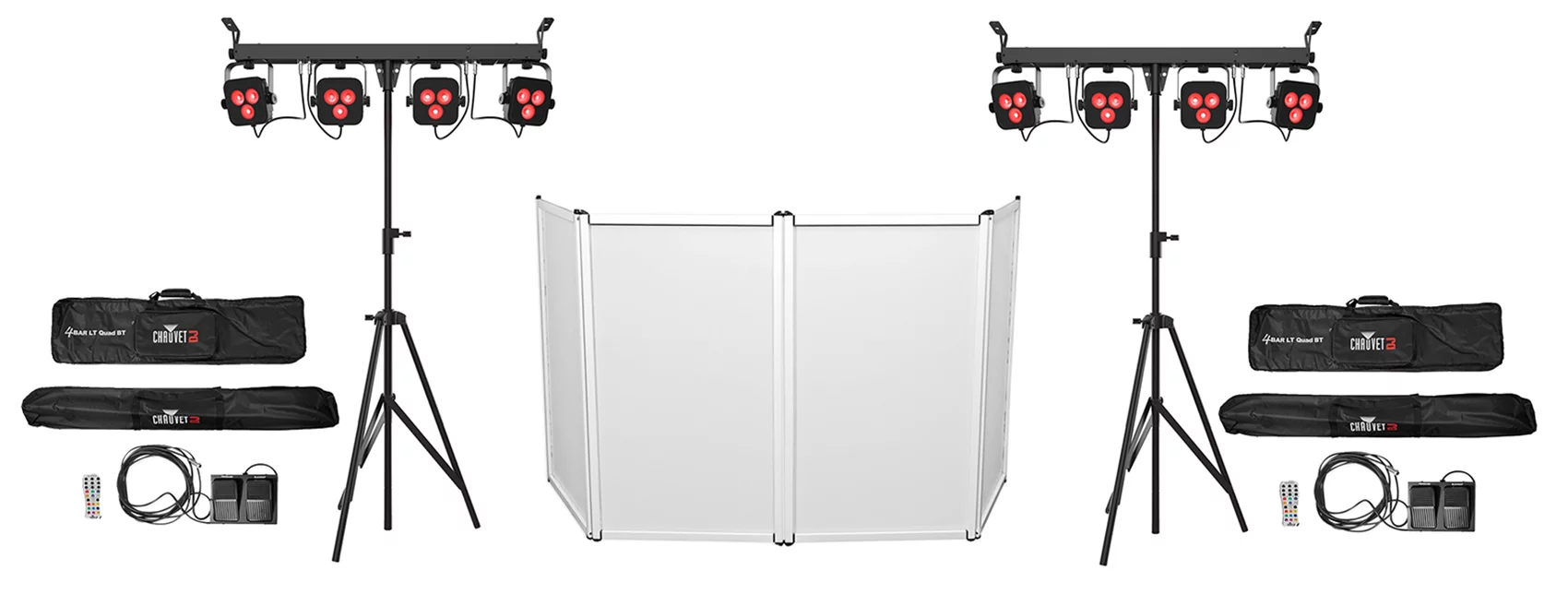 (2) Chauvet DJ 4BAR LT QUAD BT Wireless Bluetooth Wash Lights+Stands+Bags+Facade