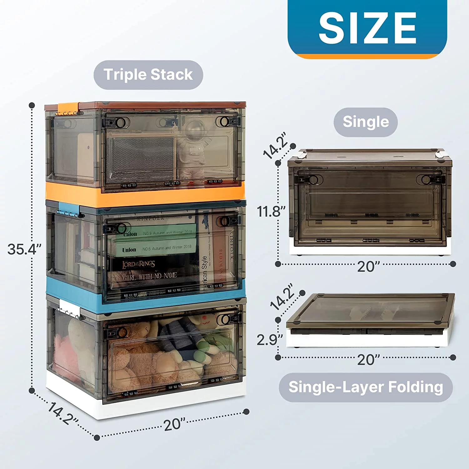 16 Gallon Storage Bins with Lids and Wheels Stackable Storage Containers 3 Pack Collapsible Storage Bins Plastic Closet Organizer Bins Foldable Storage Box with Doors Mulit Color