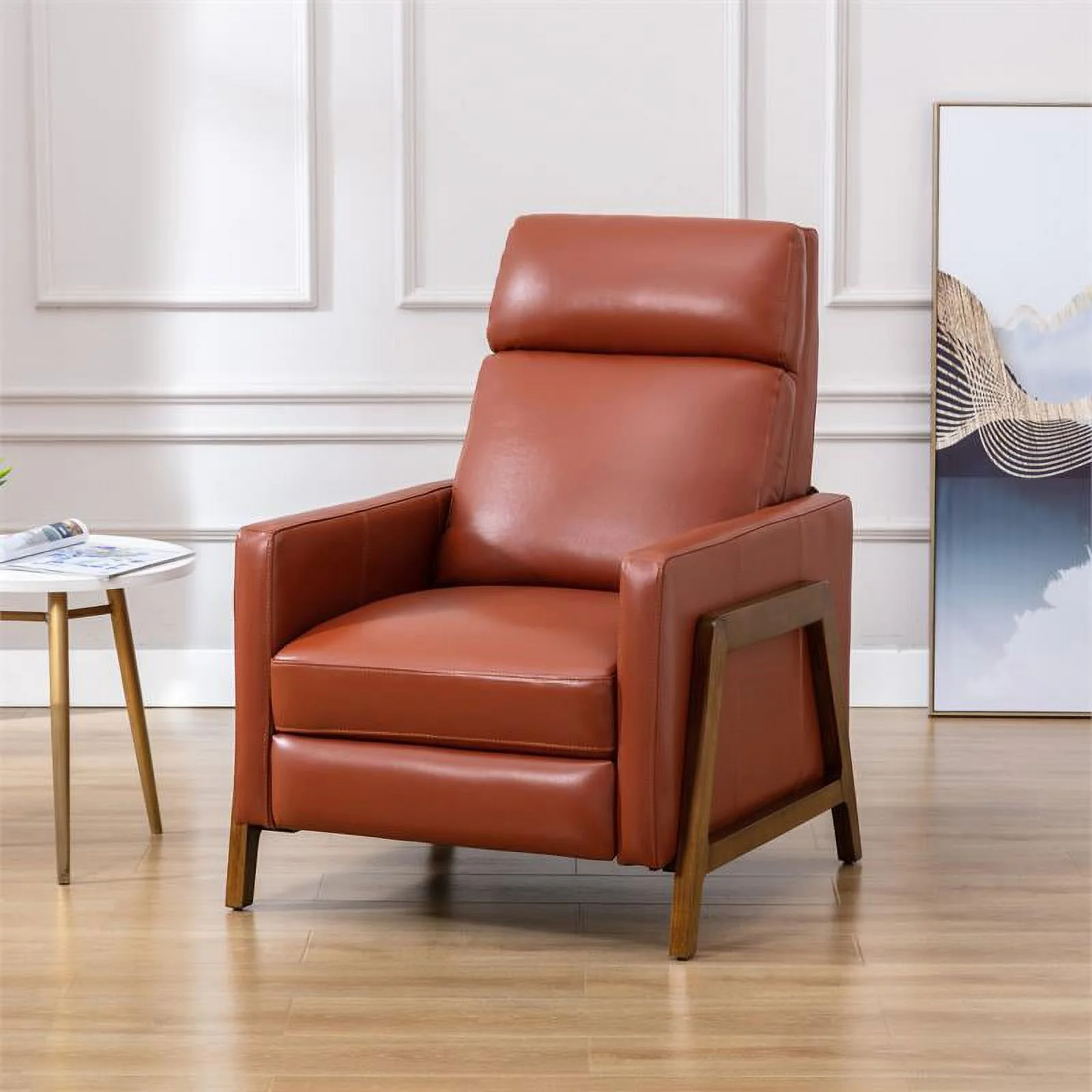 Bowery Hill Modern Leather Push Back Recliner in Caramel Finish