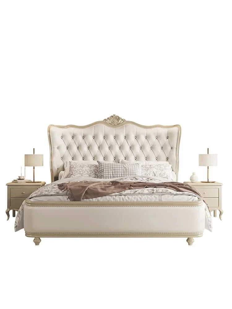 American solid wood master bedroom 1.8m European high-end French double wedding leather light luxury modern Bed