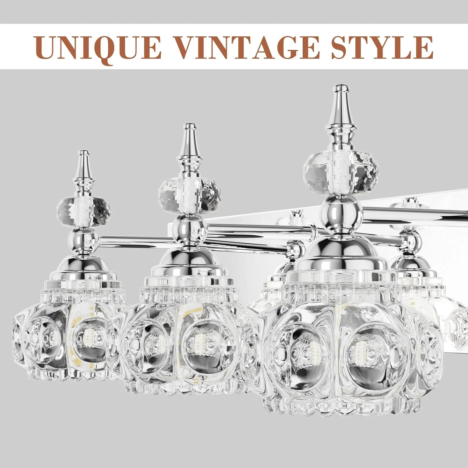 KUANGHENG Modern Bathroom Vanity Lighting Fixtures 3-Lights Industrial Stainless Steel Chrome Finish with Crystal Glass Vanity Lights Farmhouse Bath Lighting(Exclude Bulb)