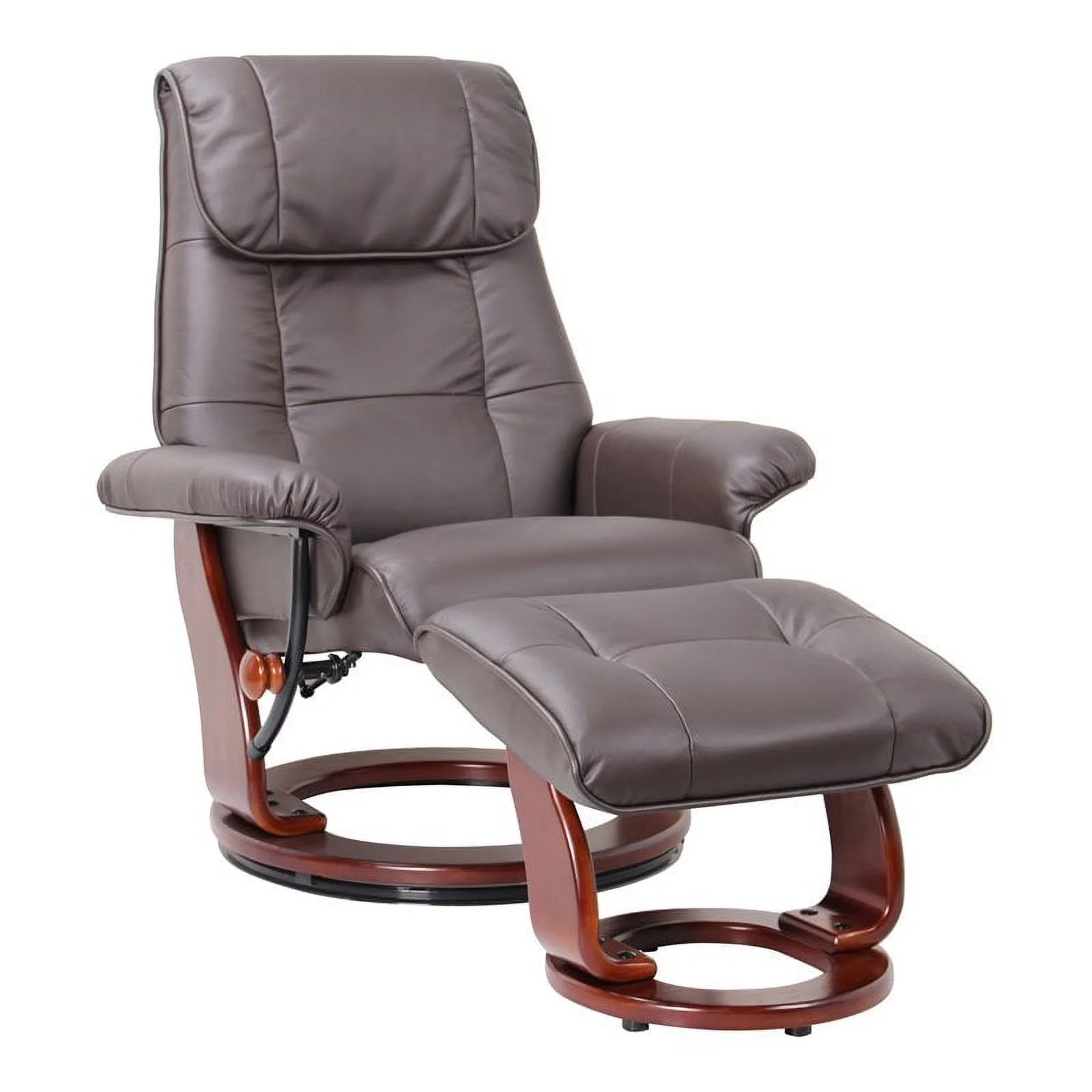 Sofa4life Cammino Grain Leather Swivel Recliner and Ottoman in Brown