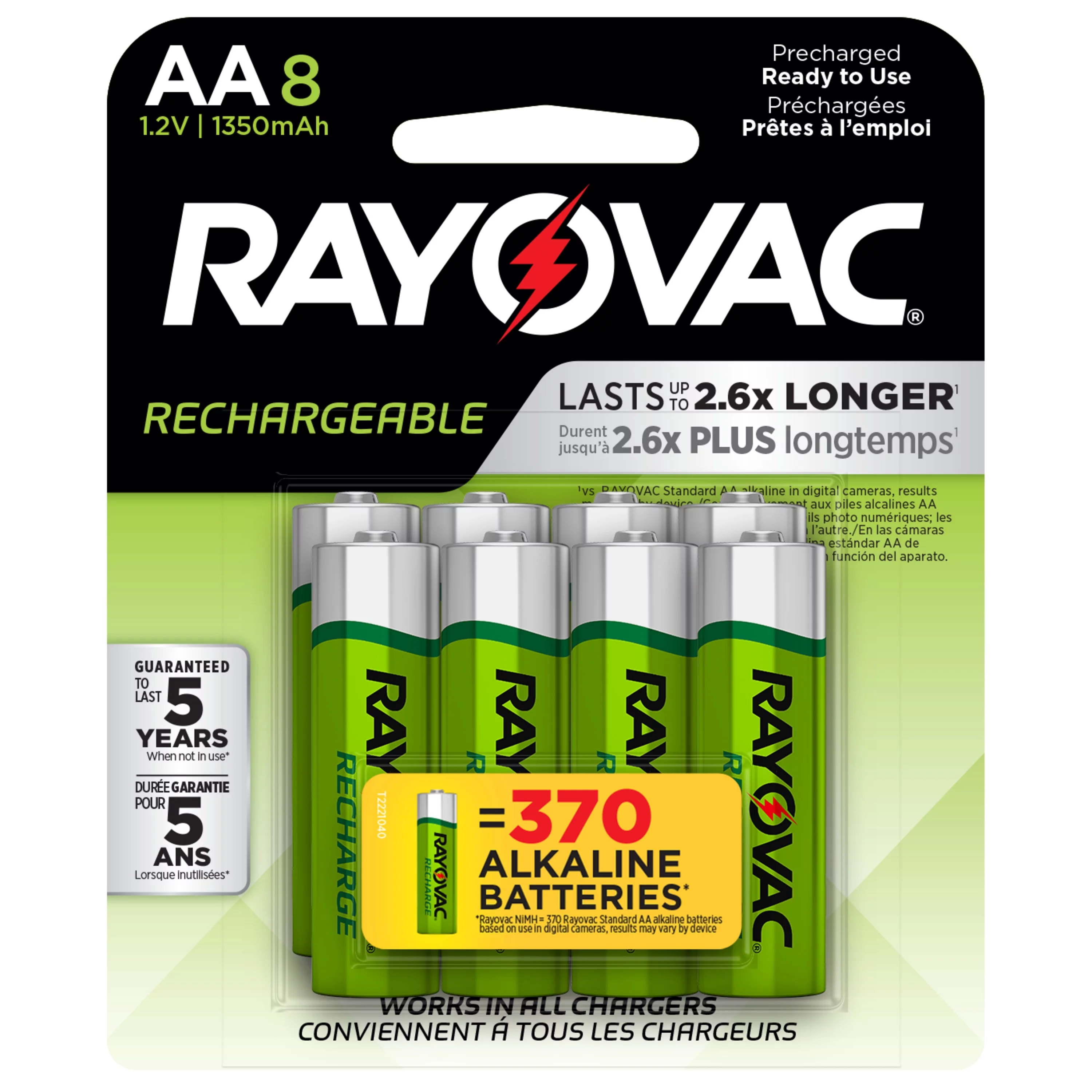 Rayovac Recharge NiMh, AA and AAA Batteries Combo Pack, 12 Count (8 count AA and 4 count AA bundle)