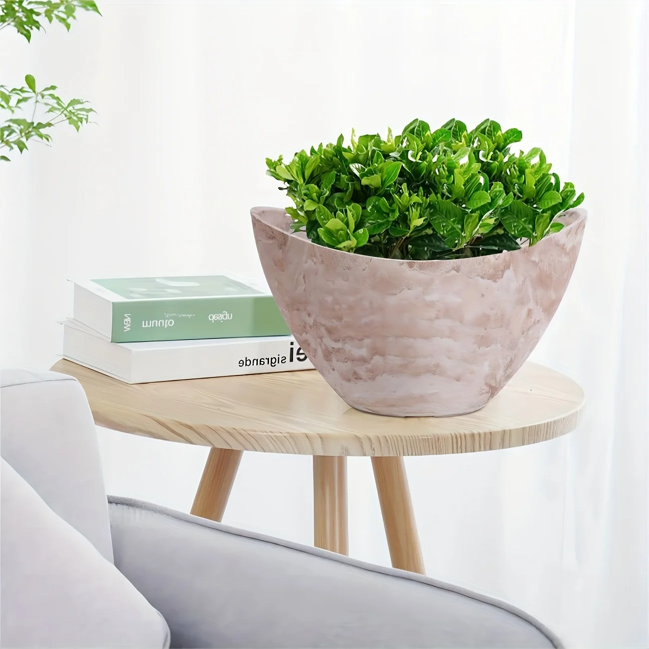 LaDoVita 12 Inch Oval Plant Pots with Drainage Holes, Large Planters for Indoor Plants, Plastic Flower Pots Outdoor, Set of 2 Pack, Gold