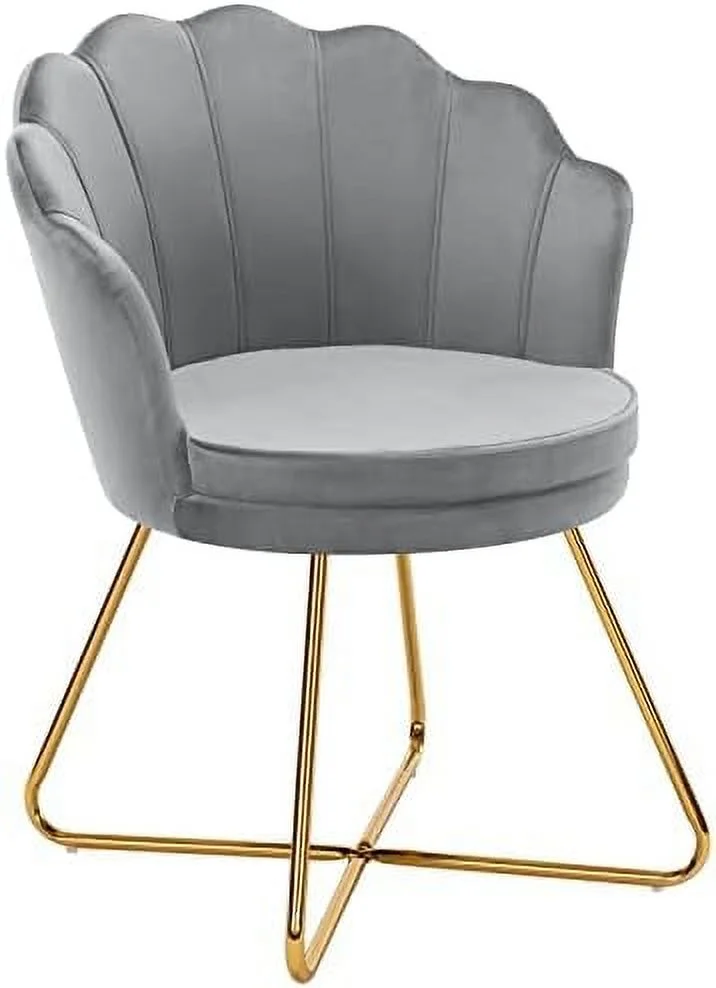 ZFGSUIJN Home Office Chair with Wheels Upholstered Comfy Velvet Desk Chair Stool  Cute Adjustable Swivel Modern Seashell Back Vanity Chair for Living Room  Bedroom  Office (Khaki)