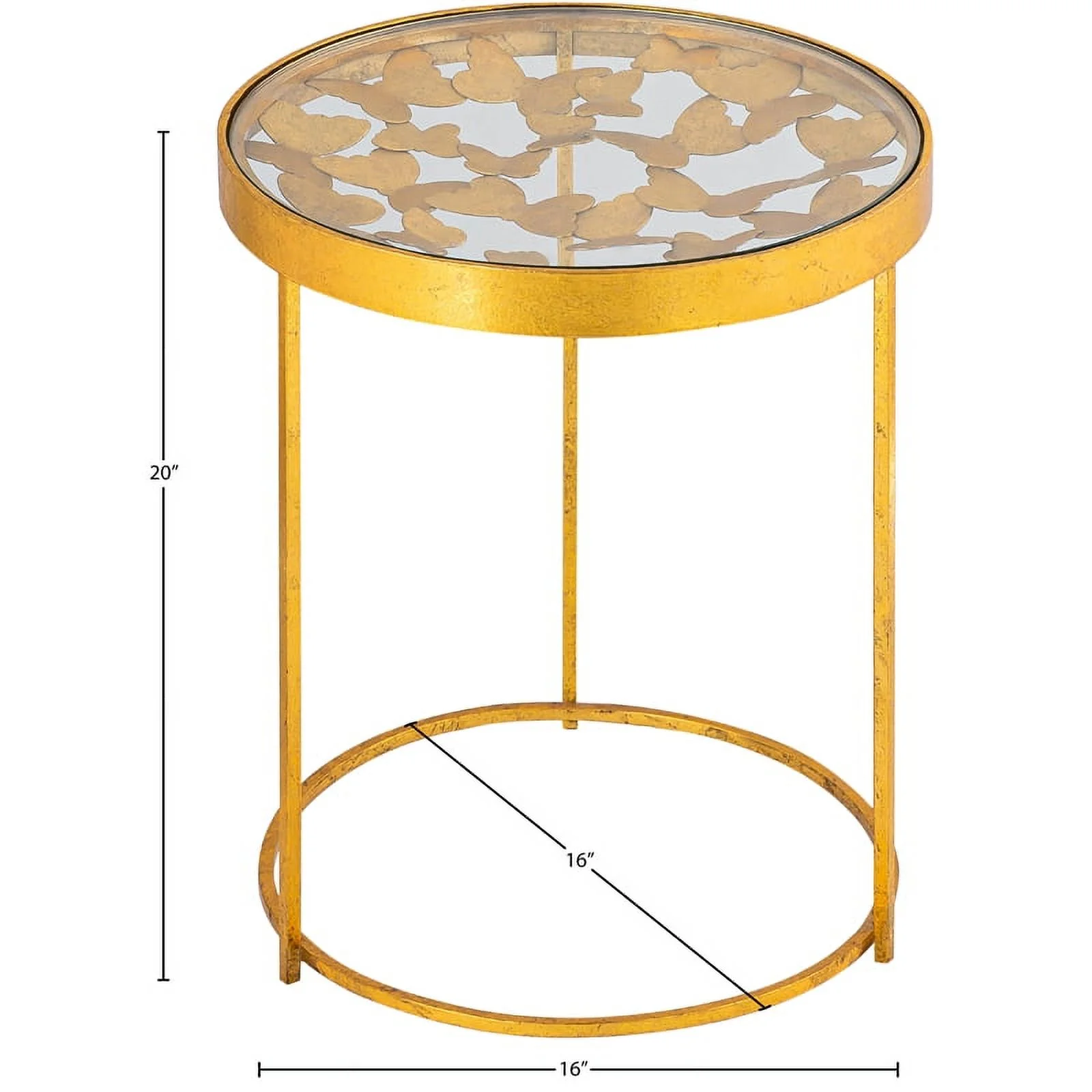 Meridian Furniture Butterfly Round Gold Foil Glass Top End Table