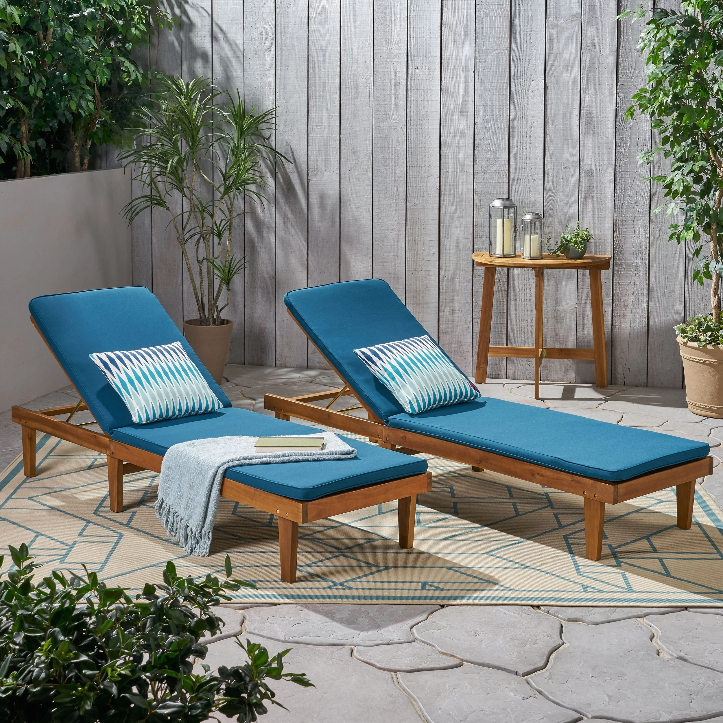 Christopher Knight Home Nadine Outdoor Modern Cushioned Acacia Chaise Lounges (Set of 2) by  Teak Finish+Rust Orange