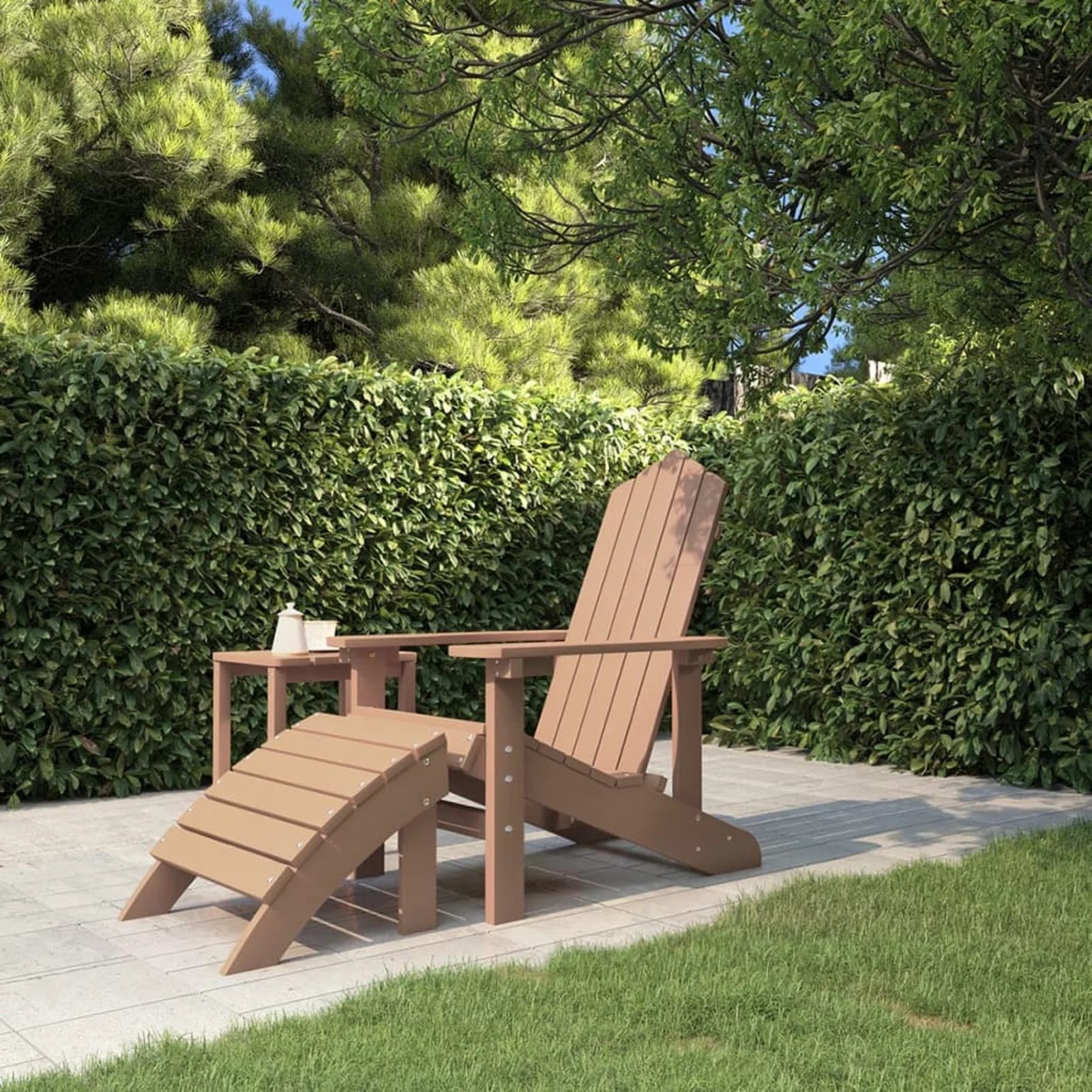 OWSOO Patio Adirondack Chair with Footstool HDPE Brown