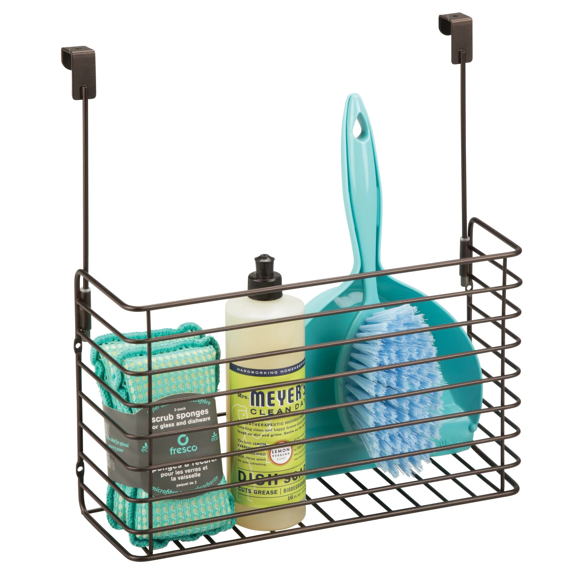 mDesign Metal Wire Kitchen Bakeware Over Door Organizer Basket, Bronze