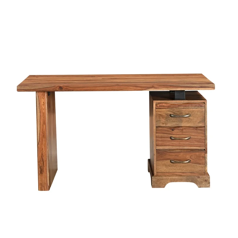 Taran Designs Darcy 3-drawer Live Edge Solid Wood Writing Desk in Brown
