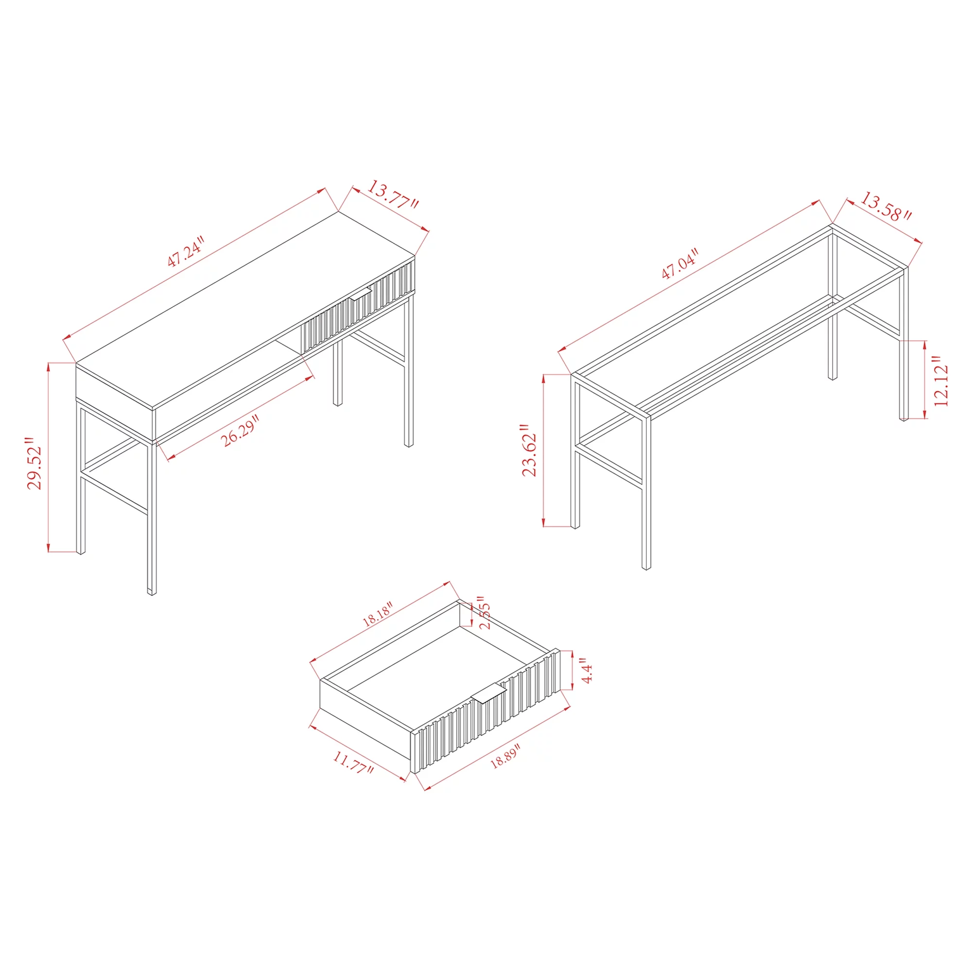 Baxton Studio Uriel Modern Wood and Metal 1 Drawer Console Table, Black