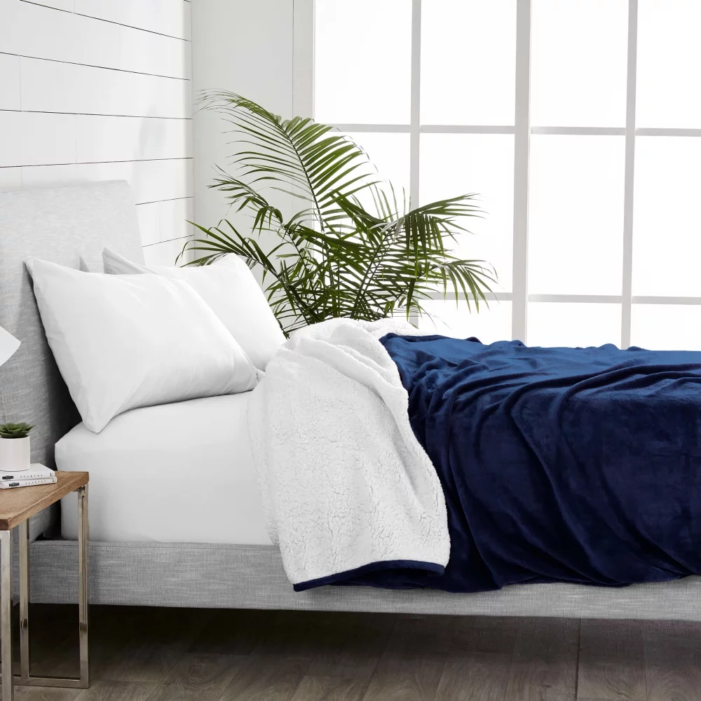 Bare Home Sherpa to Plush Throw Blanket, 50