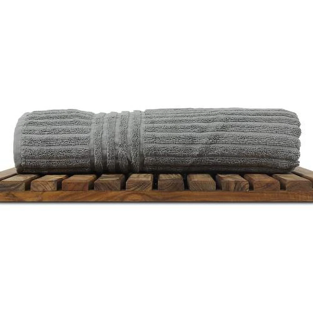 Luxury Hotel & Spa 100% Natural Turkish Cotton Ribbed Channel Pattern Bath Towel (Set Of 4), Gray
