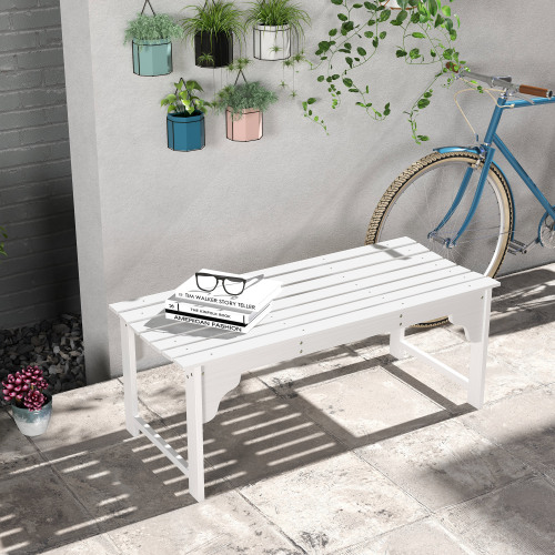 Buumin Outsunny Wooden Garden Bench, Outdoor Park Bench with Slatted Seat, Backless Front Porch Bench with Curved Seat for Conservatory, Garden, Poolside, Deck, White