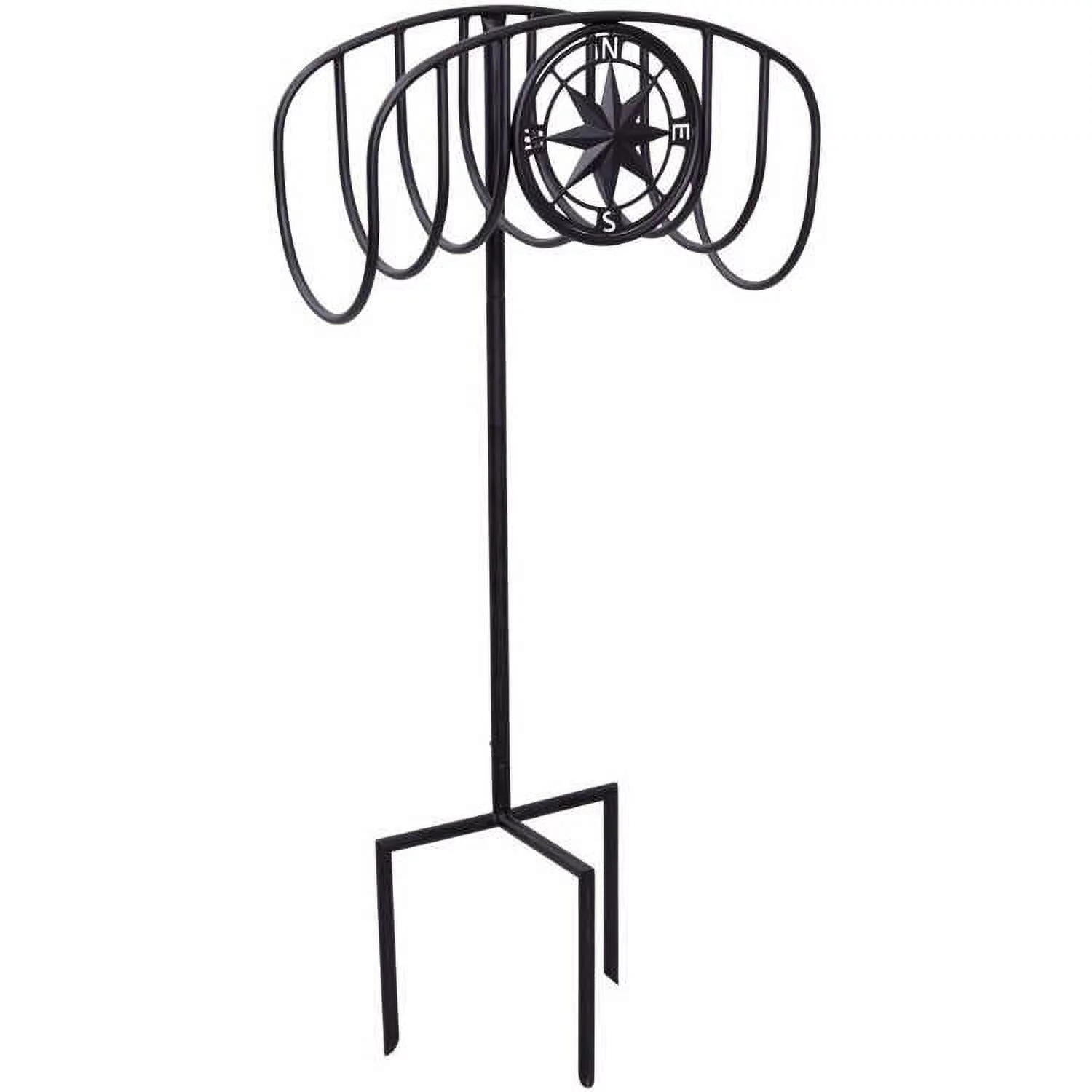 Liberty Garden 3-Prong Gauge Manger Compass Water Hose Stand with Shelf