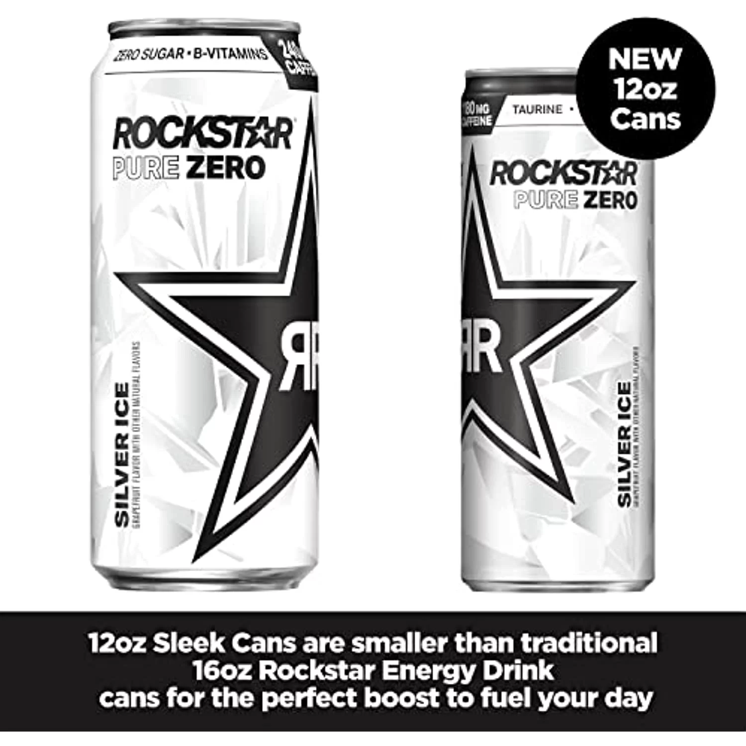 Rockstar Energy Drink, Pure Zero Silver Ice, 12Oz Sleek Cans (8 Pack)