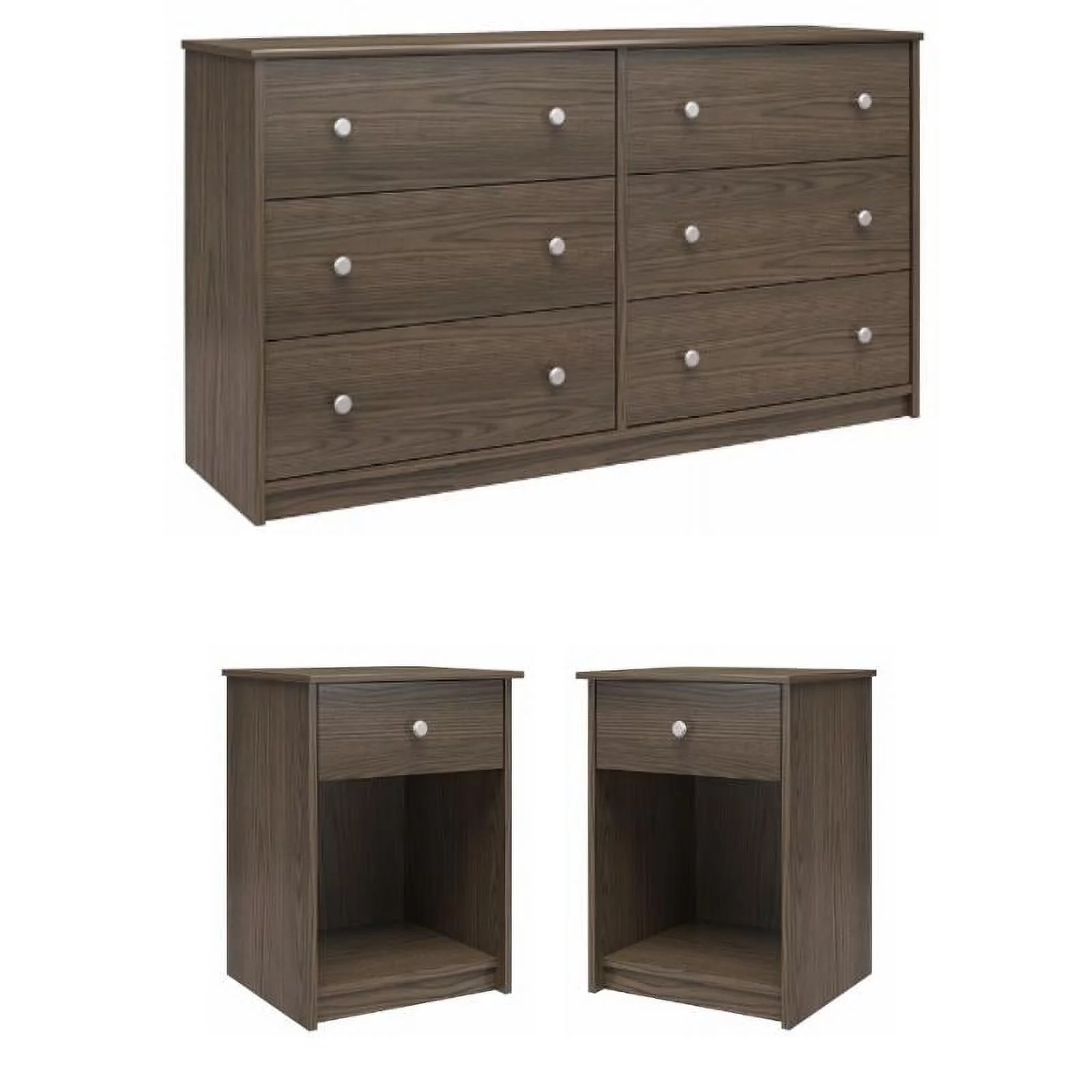 Home Square 3-Piece Set with 6 Drawer Dresser and 2 Nightstands in Medium Brown