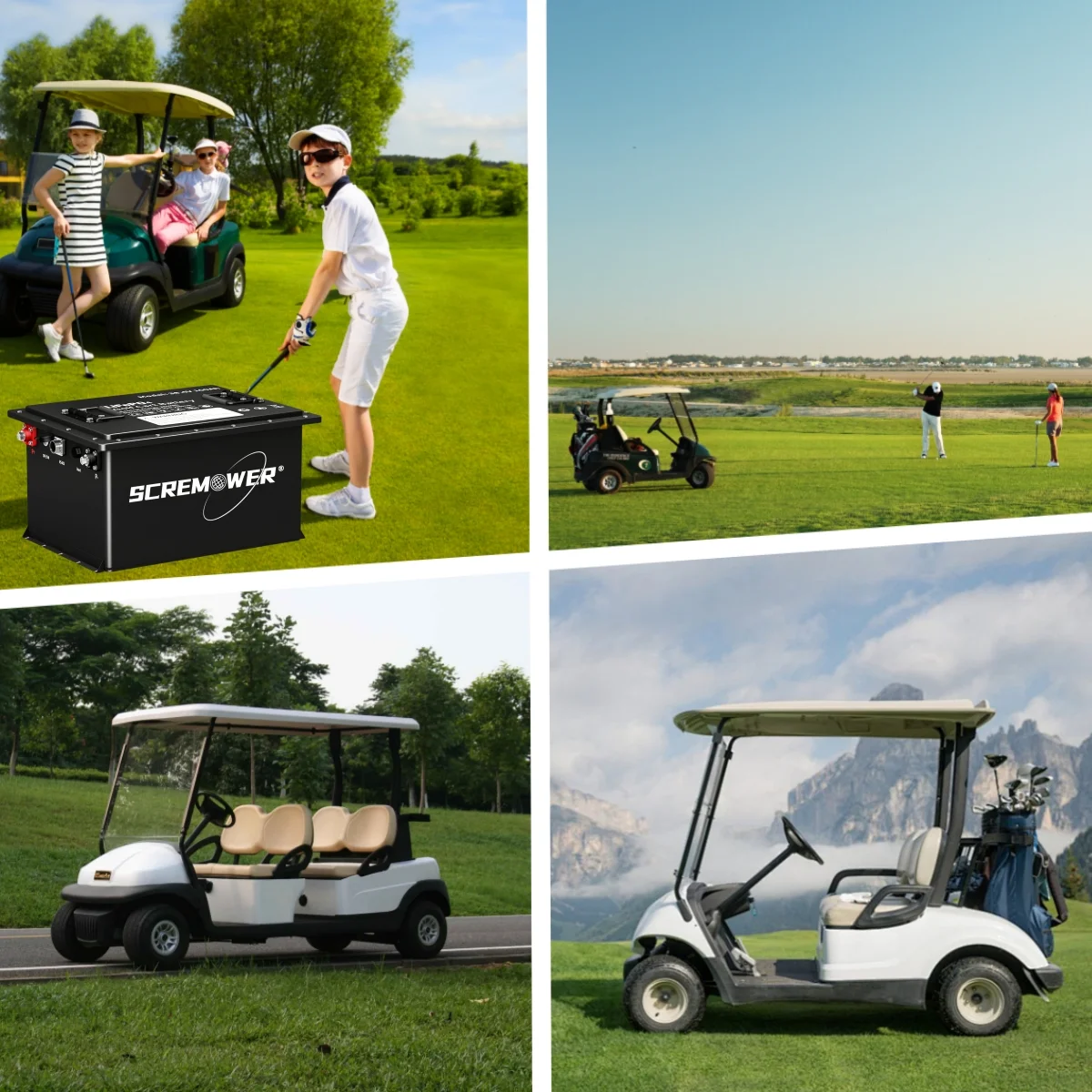 36V 100Ah Lithium Golf Cart Battery, 8000+ Deep Cycles Rechargeable LiFePO4 Golf Cart Battery 200A BMS, SCREMOWER Max 7.64kW Power Output for Golf Carts,43.8V 20A Charger
