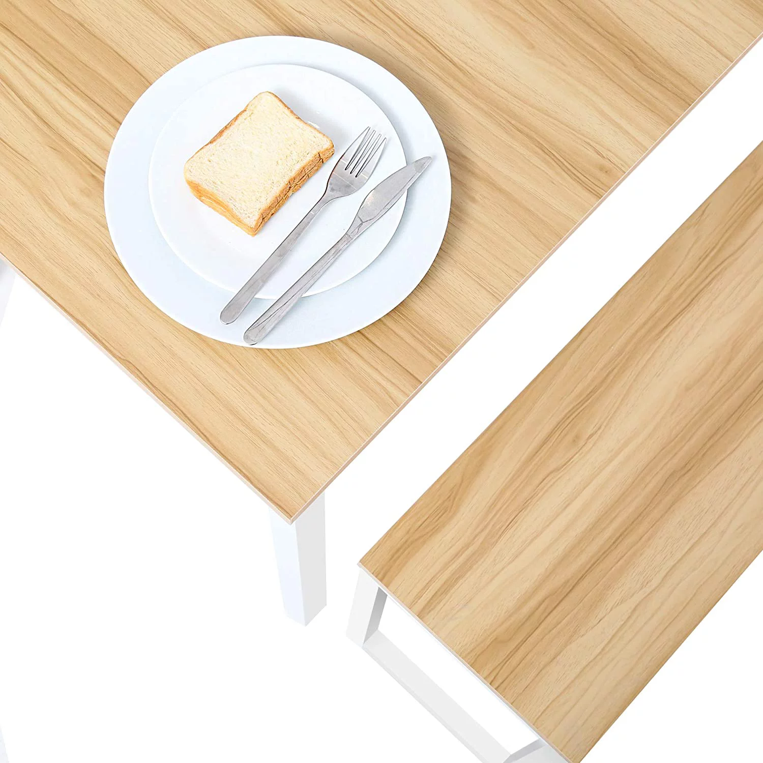 FITUEYES 3-Piece Dining Table Set with 2 Benches, White