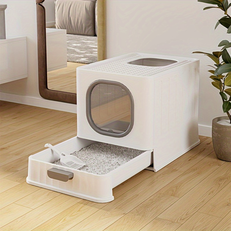 Large Enclosed Cat Litter Box with Lid Cover Hooded Odorless Cat Toilet with Litter Scoop Cat Self Groomer Deodorizer Filter
