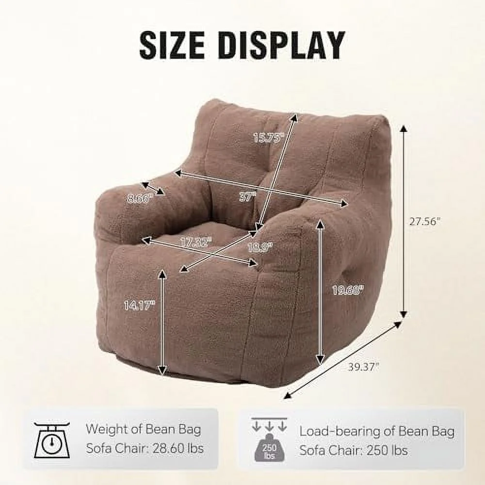 SJUIONG Bean Bag Chair  Ultra Soft Teddy Fabric Bean Bag Chair with Filler  Lazy Sofa Beanbag Chairs for Adults    Teens  Modern Accent Comfy Leisure Sofa Chair for Bedroom  Living Room(I