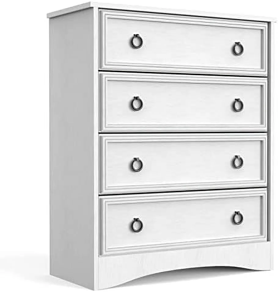 CGFHYP Modern 4 Drawer Dresser  Dressers  Tall Chest of Drawers Closet Organizers and  for Clothes - Easy Pull Handle  Textured Borders Drawers for Living Room  Bedroom  Hallway  White