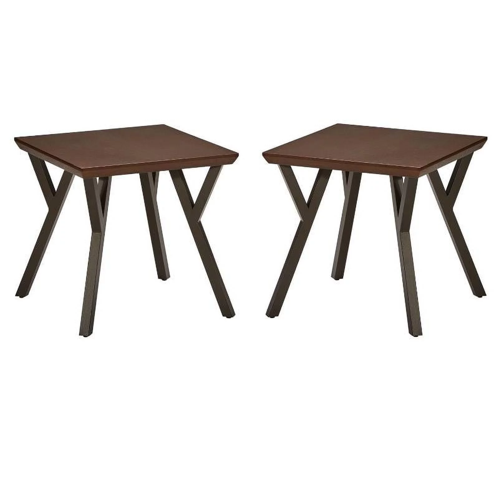 Home Square Steel Frame and Wood End Table in Sonoma Oak - Set of 2